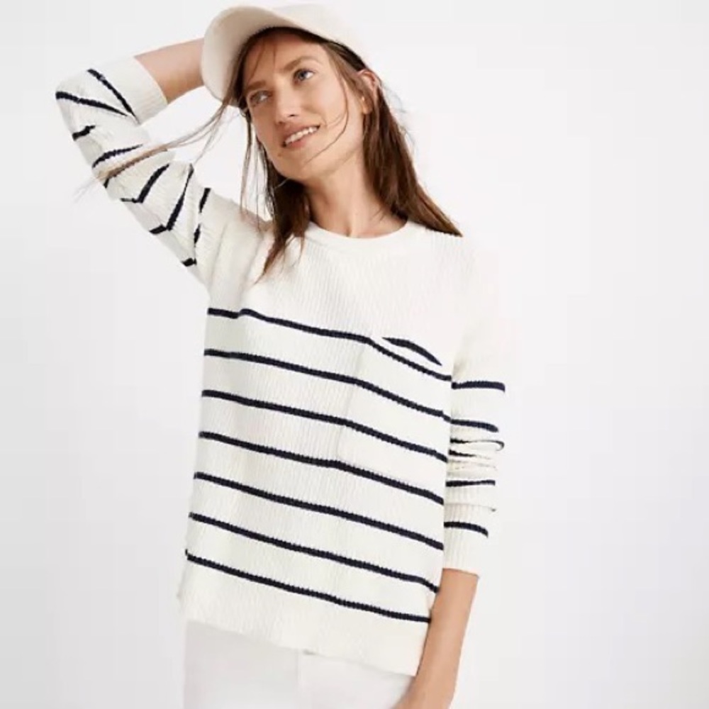 Madewell Thompson Pocket Pullover Sweater in Nautical Stripe